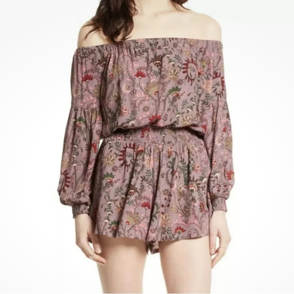 Free people pretty and free off the shoulder open back long sleeve short romper